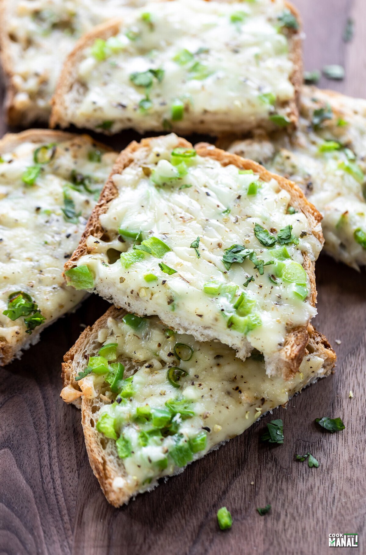 chilli cheese toasts stacked on top of each other