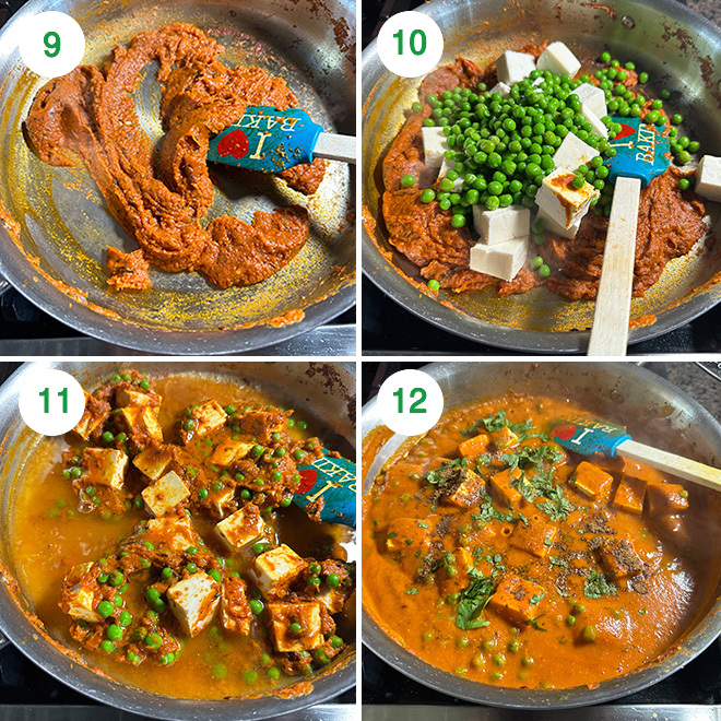 step by step picture collage of making matar paneer at home