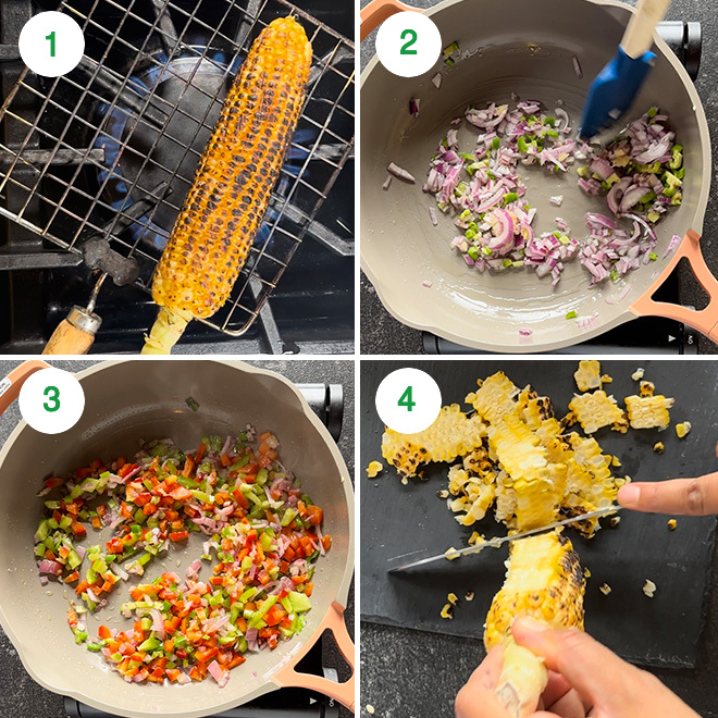 step by step picture collage of making grilled corn tacos