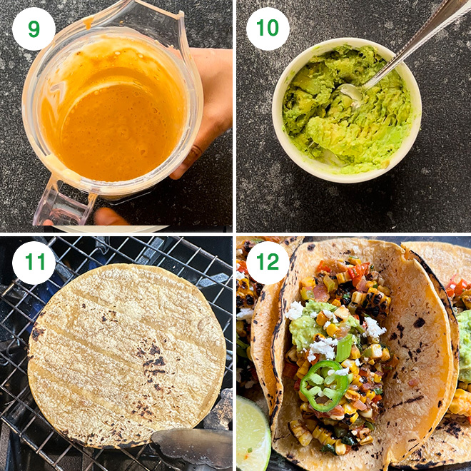 step by step picture collage of making grilled corn tacos