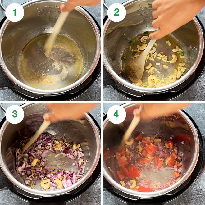 step by step picture collage of making saag paneer in the instant pot