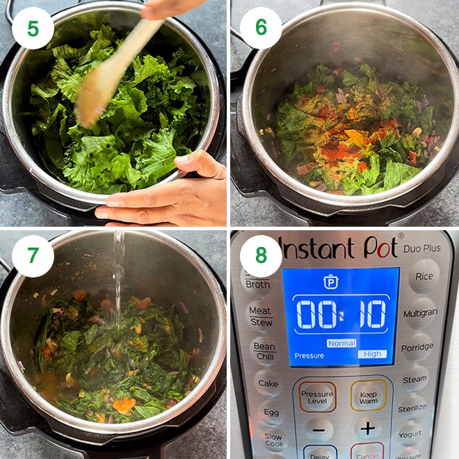 step by step picture collage of making saag paneer in the instant pot