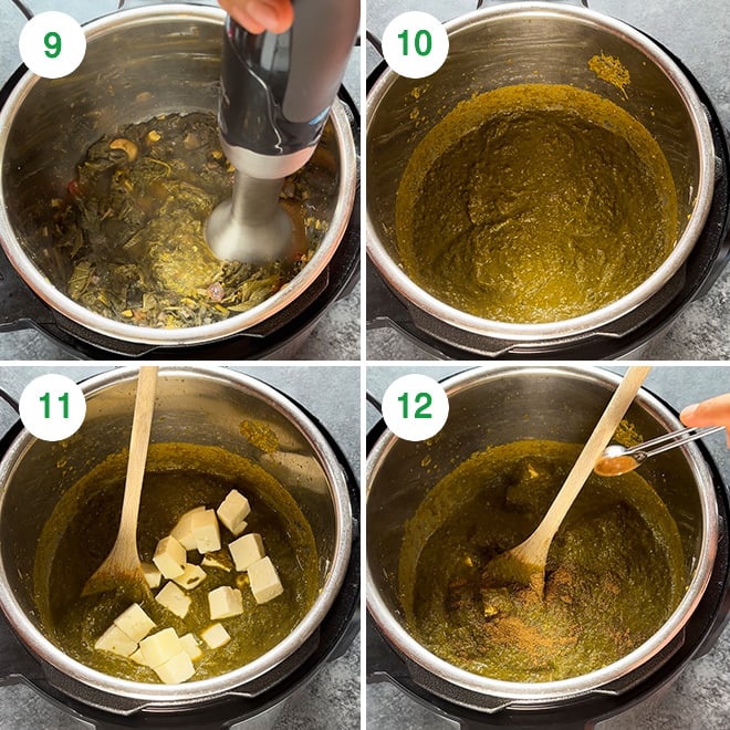 step by step picture collage of making saag paneer in the instant pot