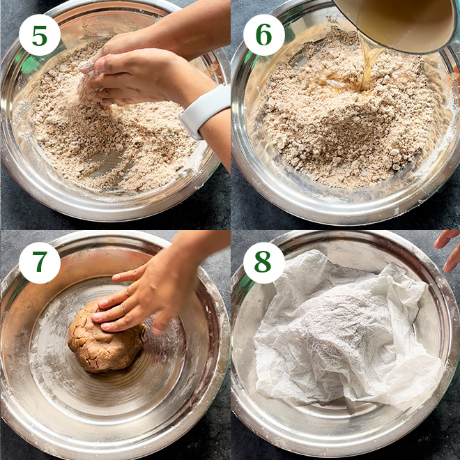 step by step picture collage of making cinnamon sugar shakarpara