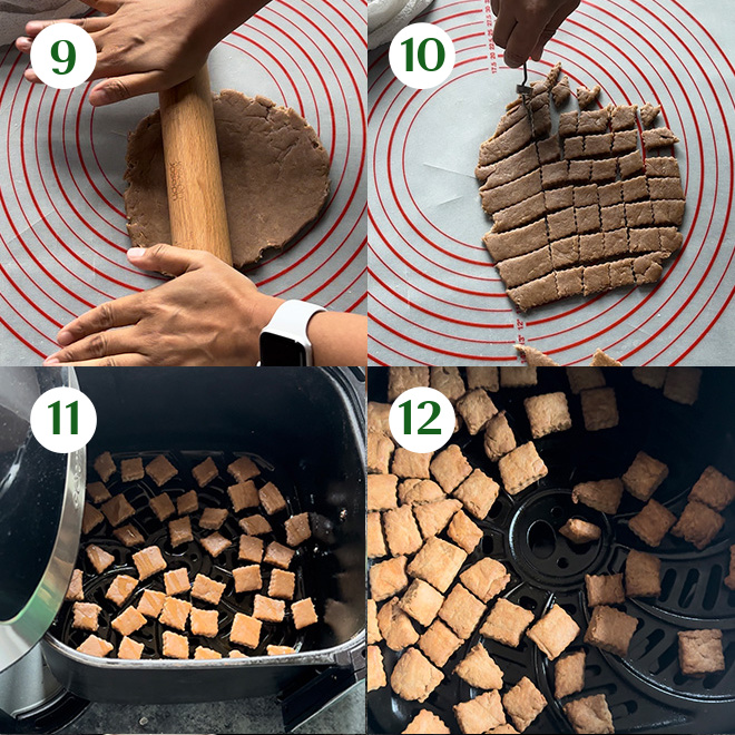 step by step picture collage of making cinnamon sugar shakarpara