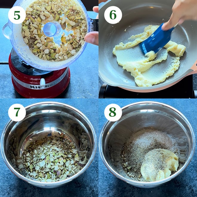 step by step picture collage of making coconut burfi baklava cups