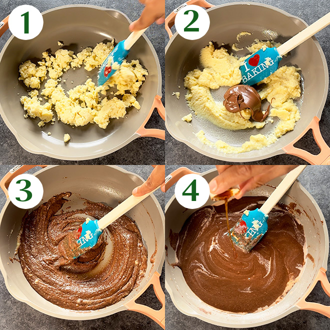 step by step picture collage of making nutella peda