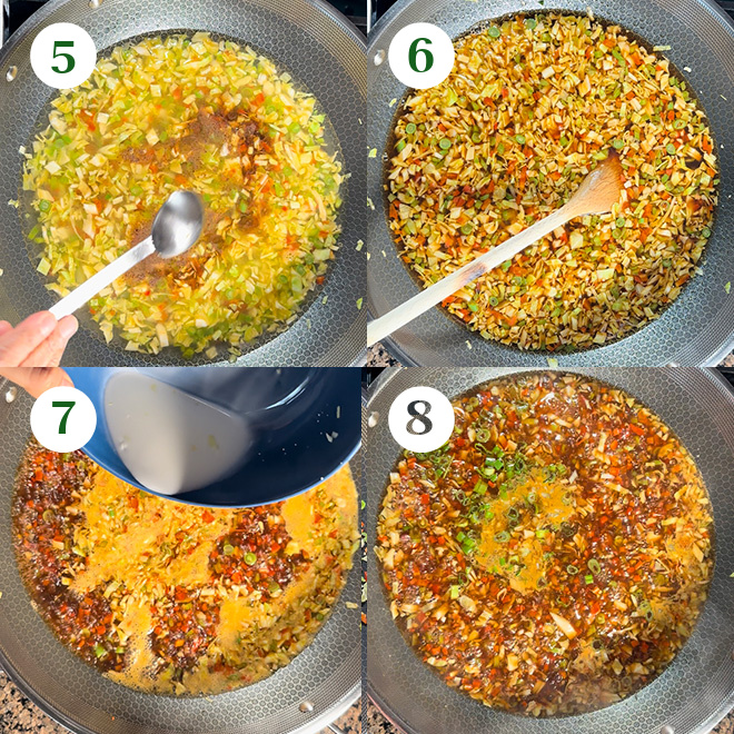 picture collage of making vegetarian hot and sour soup