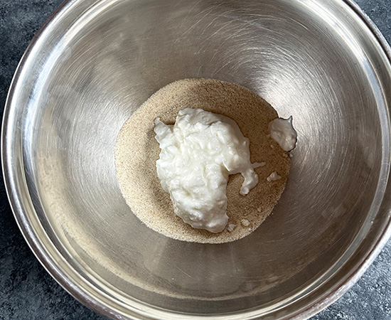 yogurt and semolina in a bowl