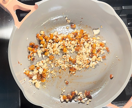 nuts raisins sauteed in pan