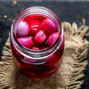 pickled pearl onions in a jar