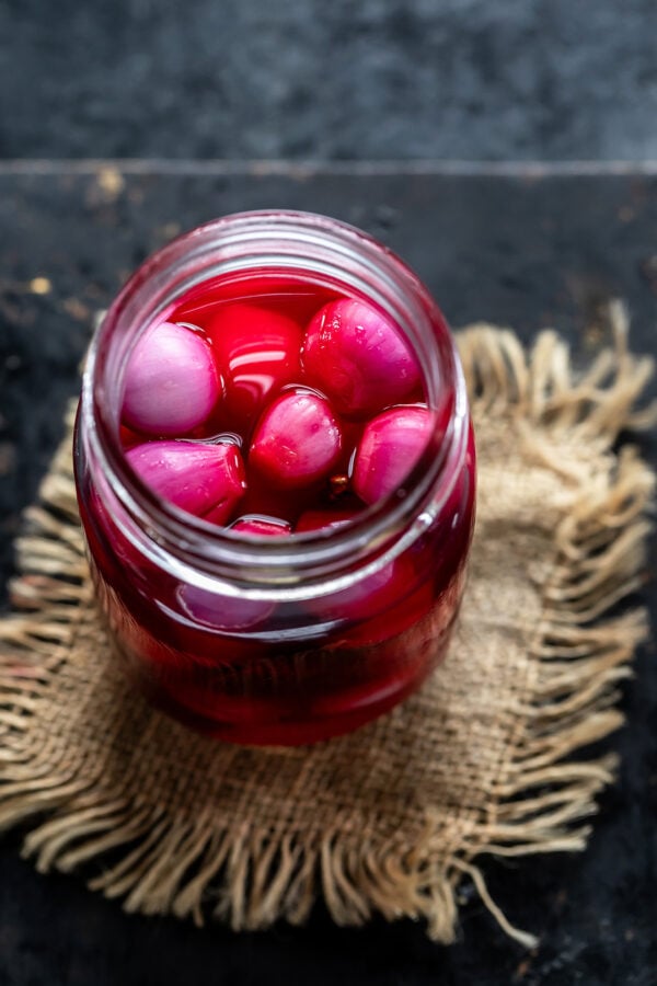 pickled pearl onions in a jar