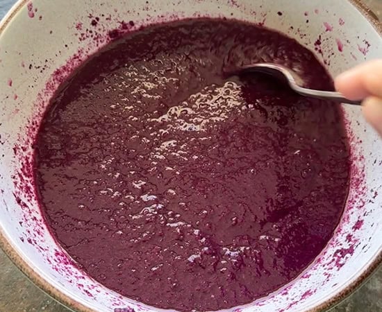 thawed jamun pulp in a bowl
