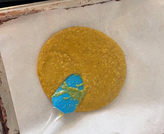 yellow color mixture transferred to parchment paper