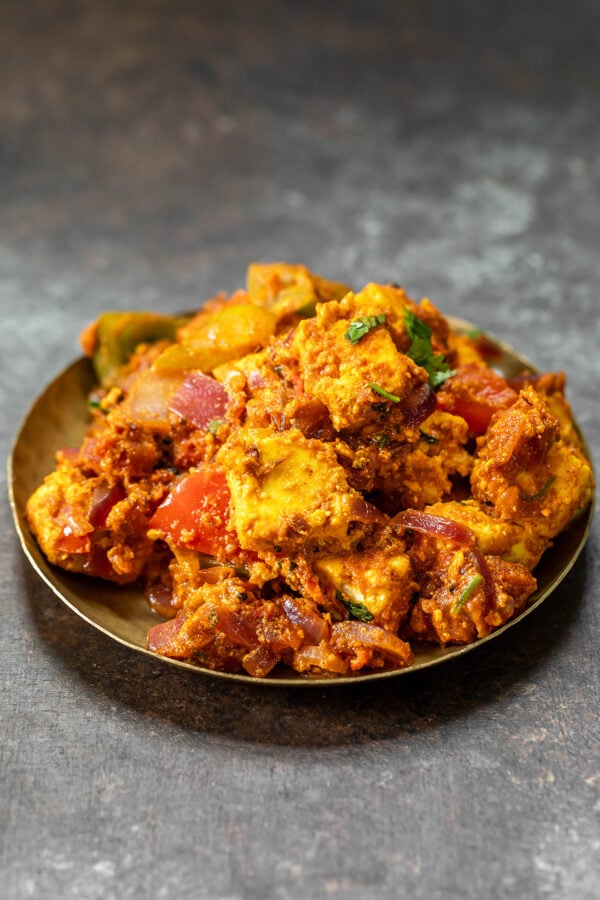 paneer cubes with vegetables served in a platter