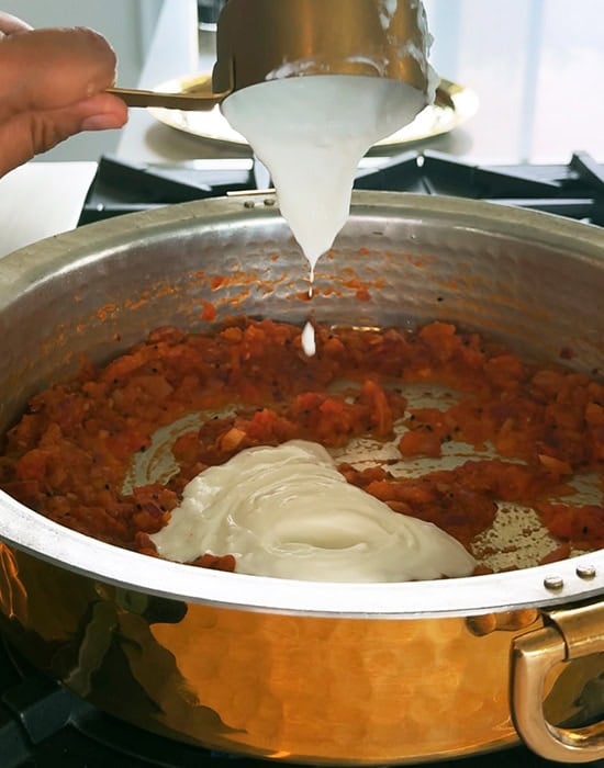 yogurt being added to a pan