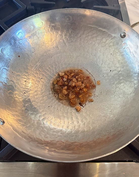 edible gum in ghee in a kadai
