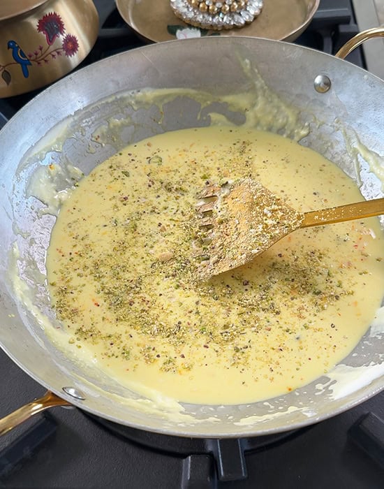 crushed nuts in a kadai