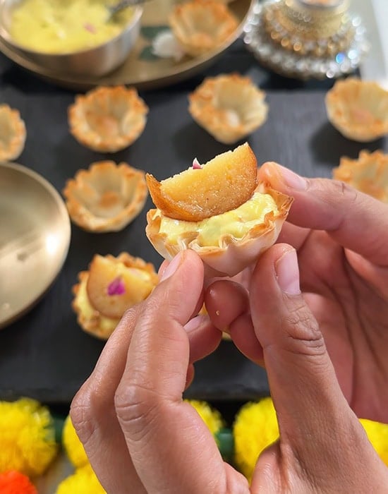 gulab jamun on top of rabdi in shell