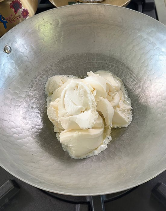 ricotta cheese in a kadai