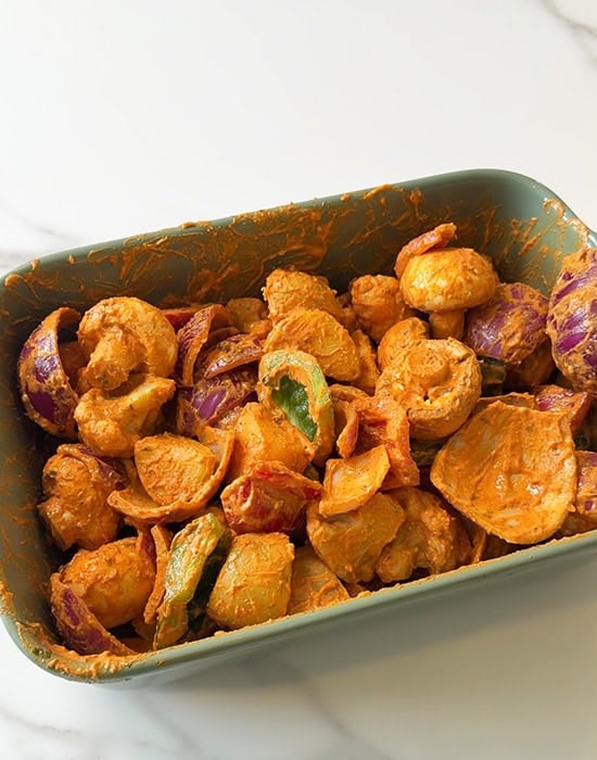 vegetables coated with a masala marinade