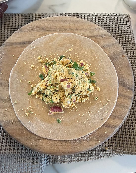 sattu stuffing inside rolled paratha