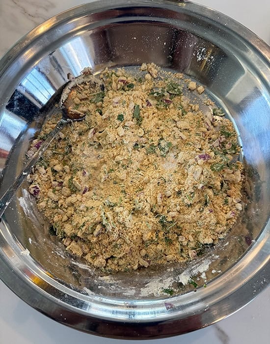 sattu stuffing for paratha in a steel bowl