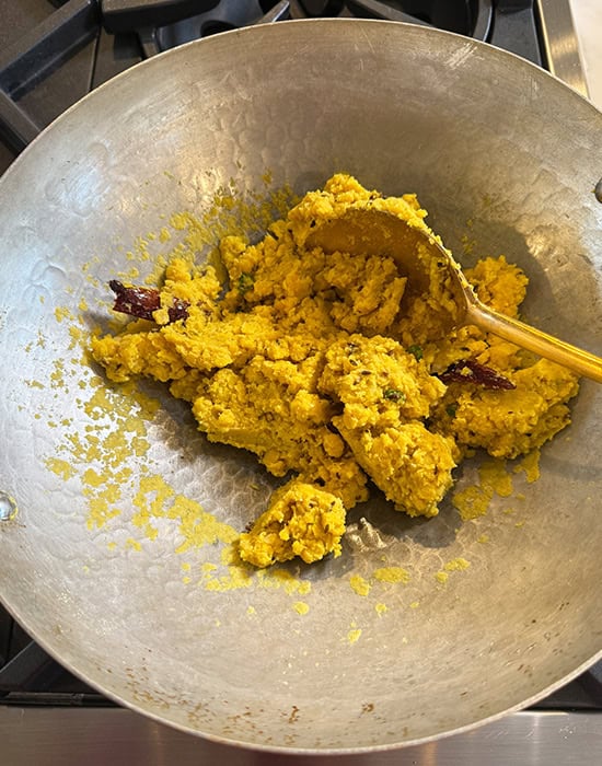 mashed dal with spices in a kadai
