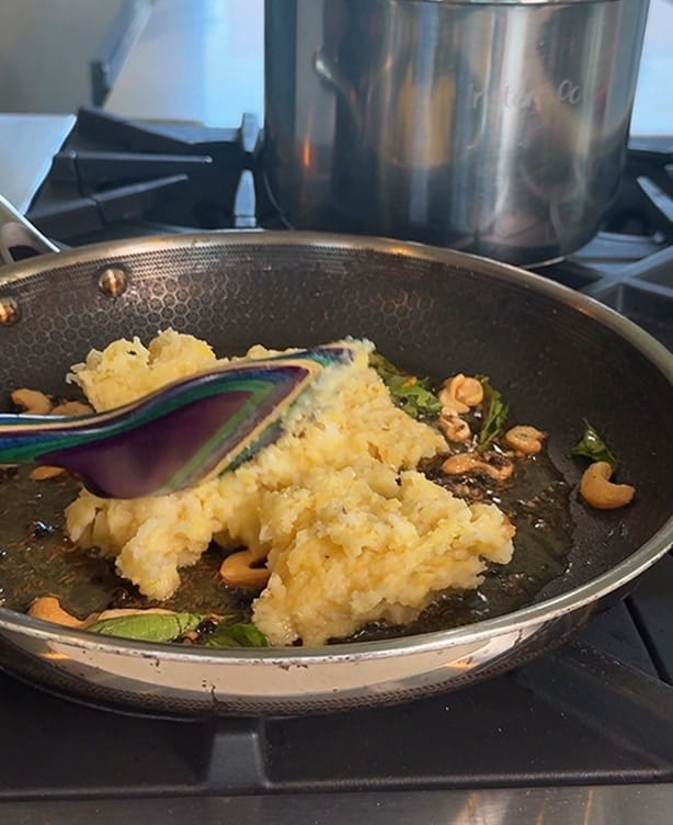 cooked rice dal added to pan