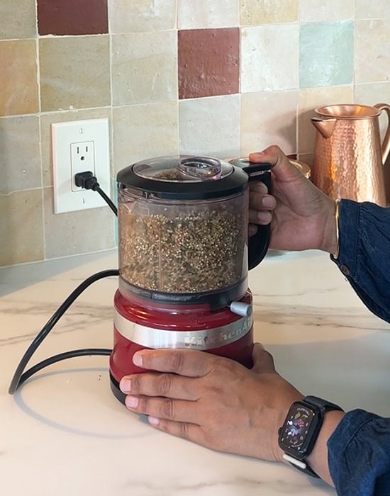 blending ingredients in a small food processor