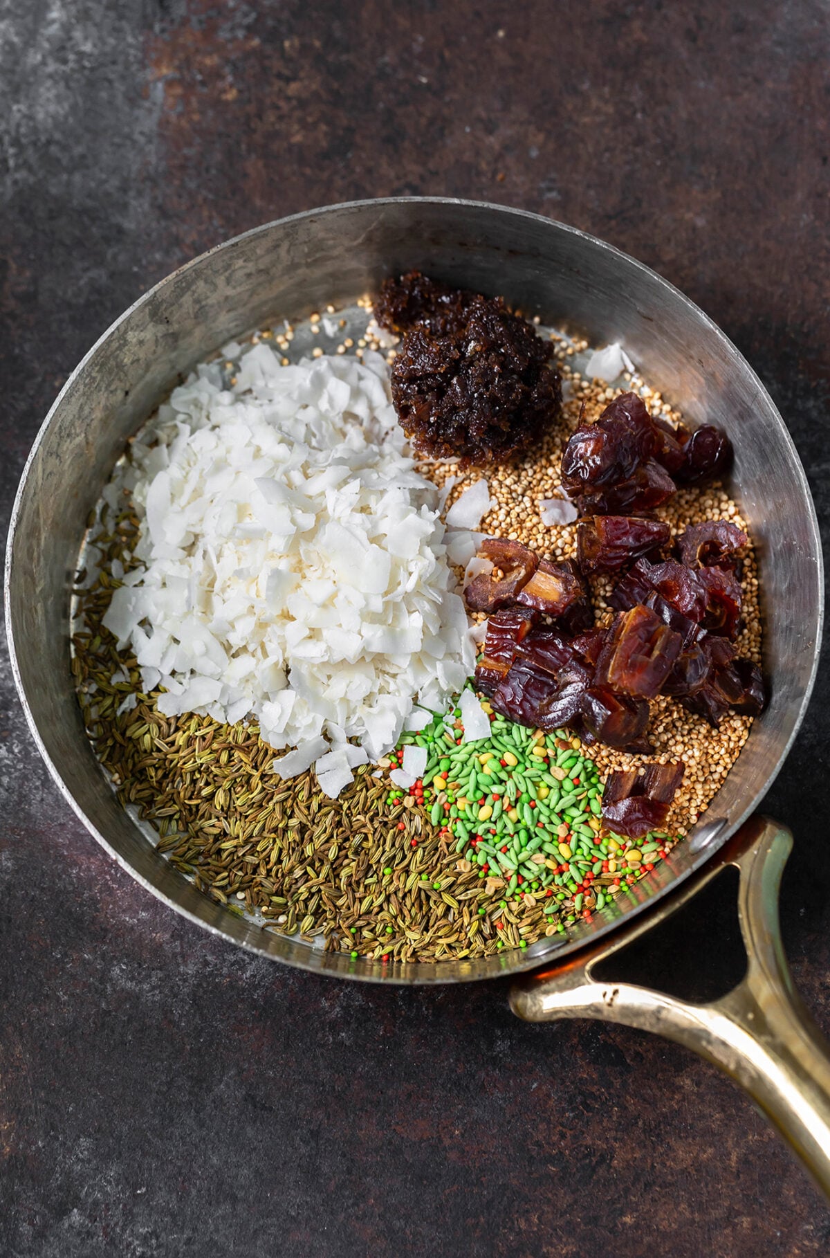 overhead shot of ingredients used in quinoa balls